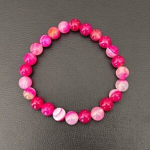 Natural Crystal Rose Pink Agate 8mm Gemstone Stretch Bracelet 7”